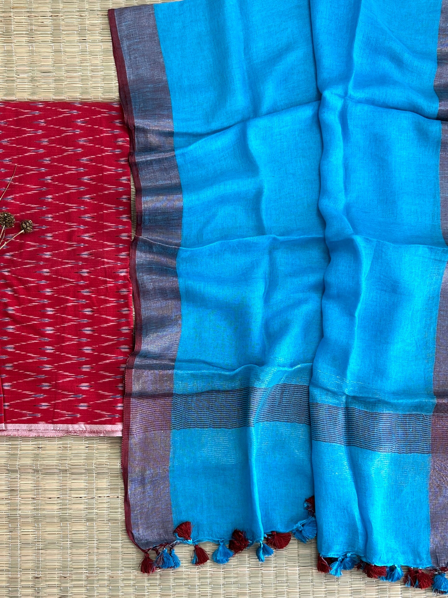 Ikat Top with Pure Linen Dupatta