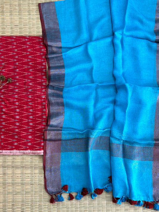 Ikat Top with Pure Linen Dupatta