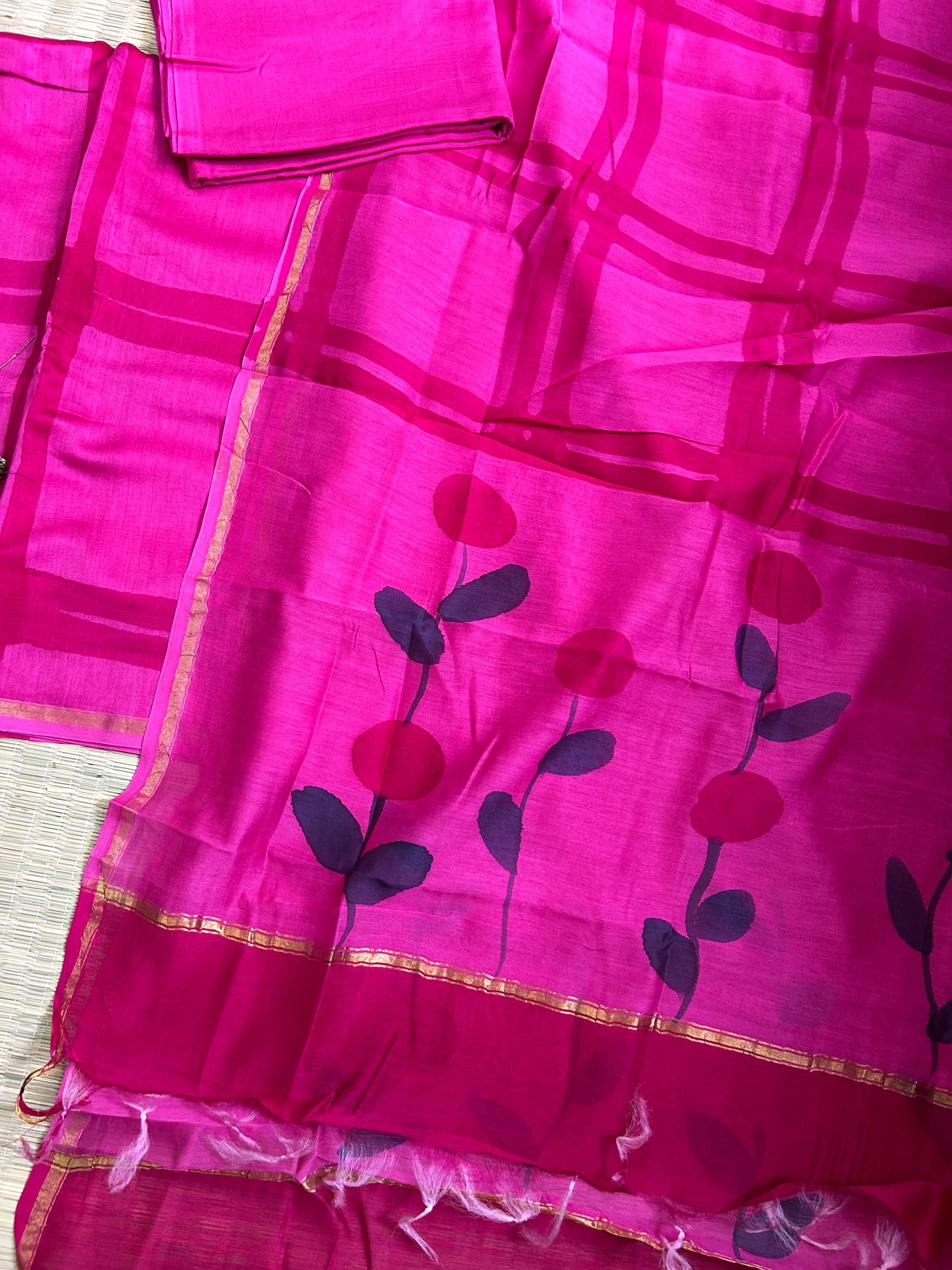 Hand Painted  Maheshwari Silk Dress Material