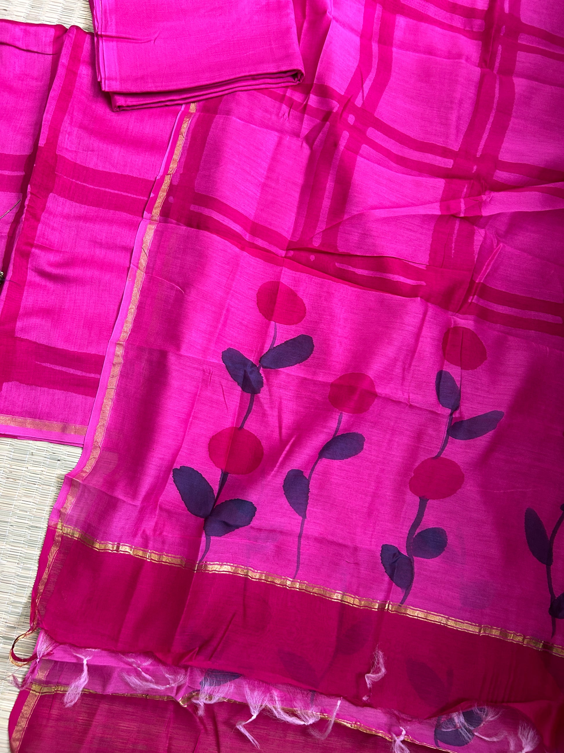 Hand Painted  Maheshwari Silk Dress Material