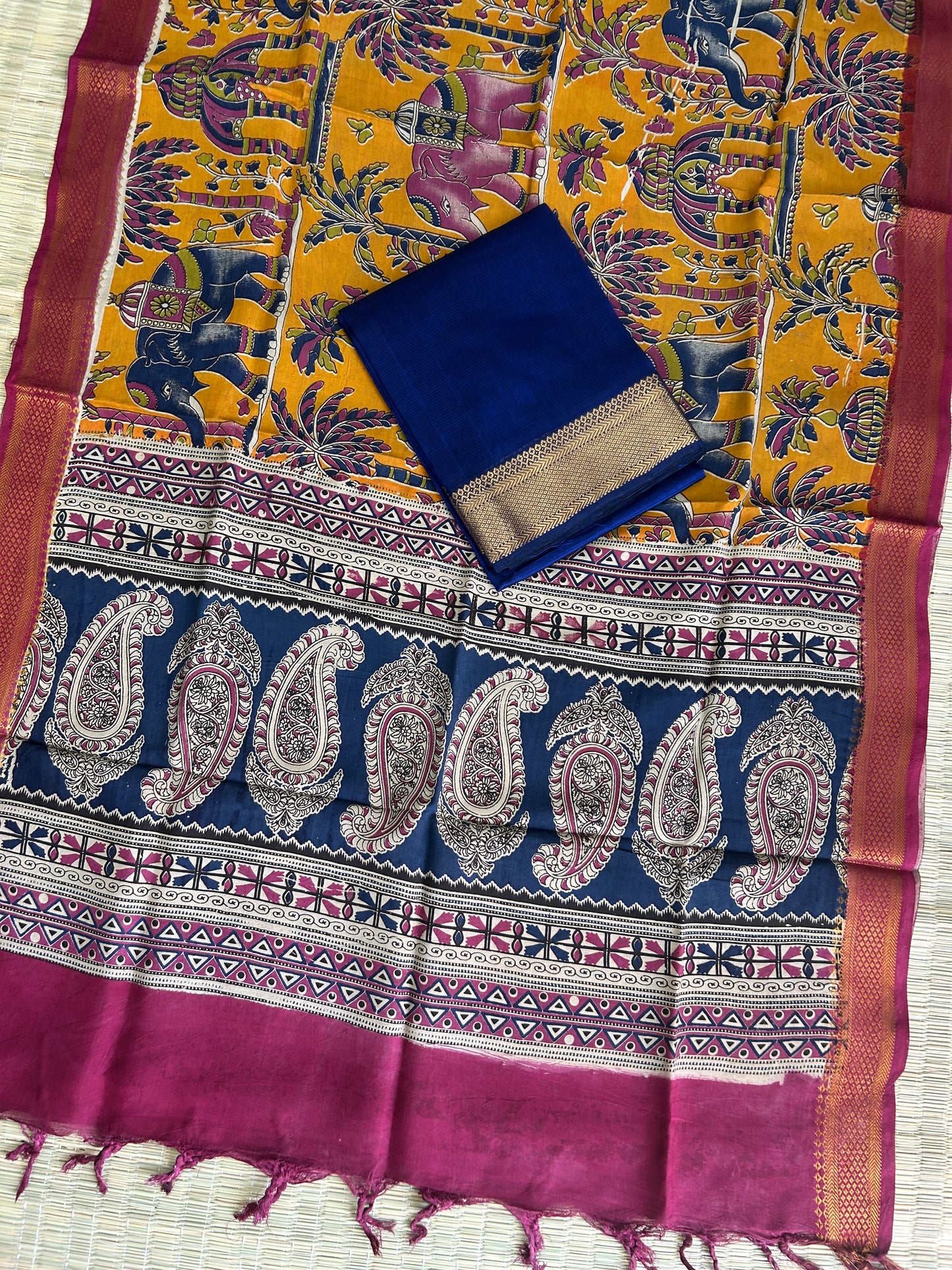 Mangalagiri Silk Dress Material with Kalamkari silk dupatta