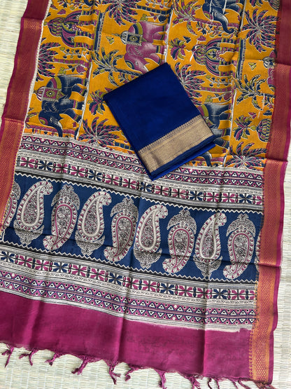 Mangalagiri Silk Dress Material with Kalamkari silk dupatta