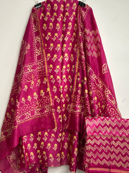 Chanderi 4 ply Silk Hand Blockprint Dress Material