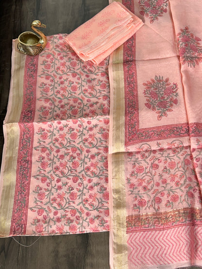 Hand Block Print Maheshwari Silk Cotton Dress Material