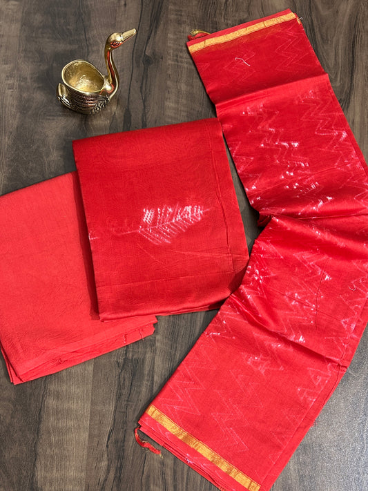 Needle Shibori Chanderi Silk Cotton Dress Material