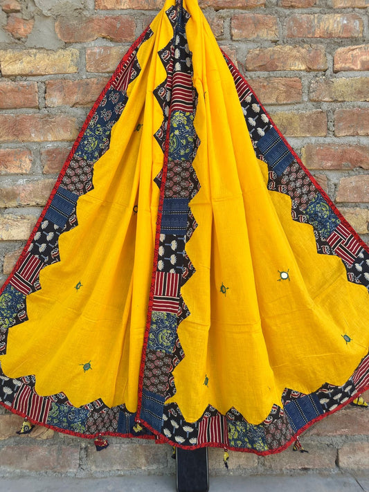 Appliqué Work and Mirror Work Cotton Dupatta