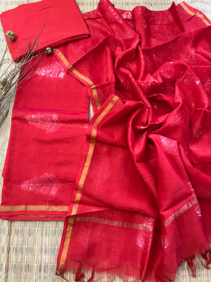 Needle Shibori Chanderi Silk Cotton Dress Material with Shantoon bottom
