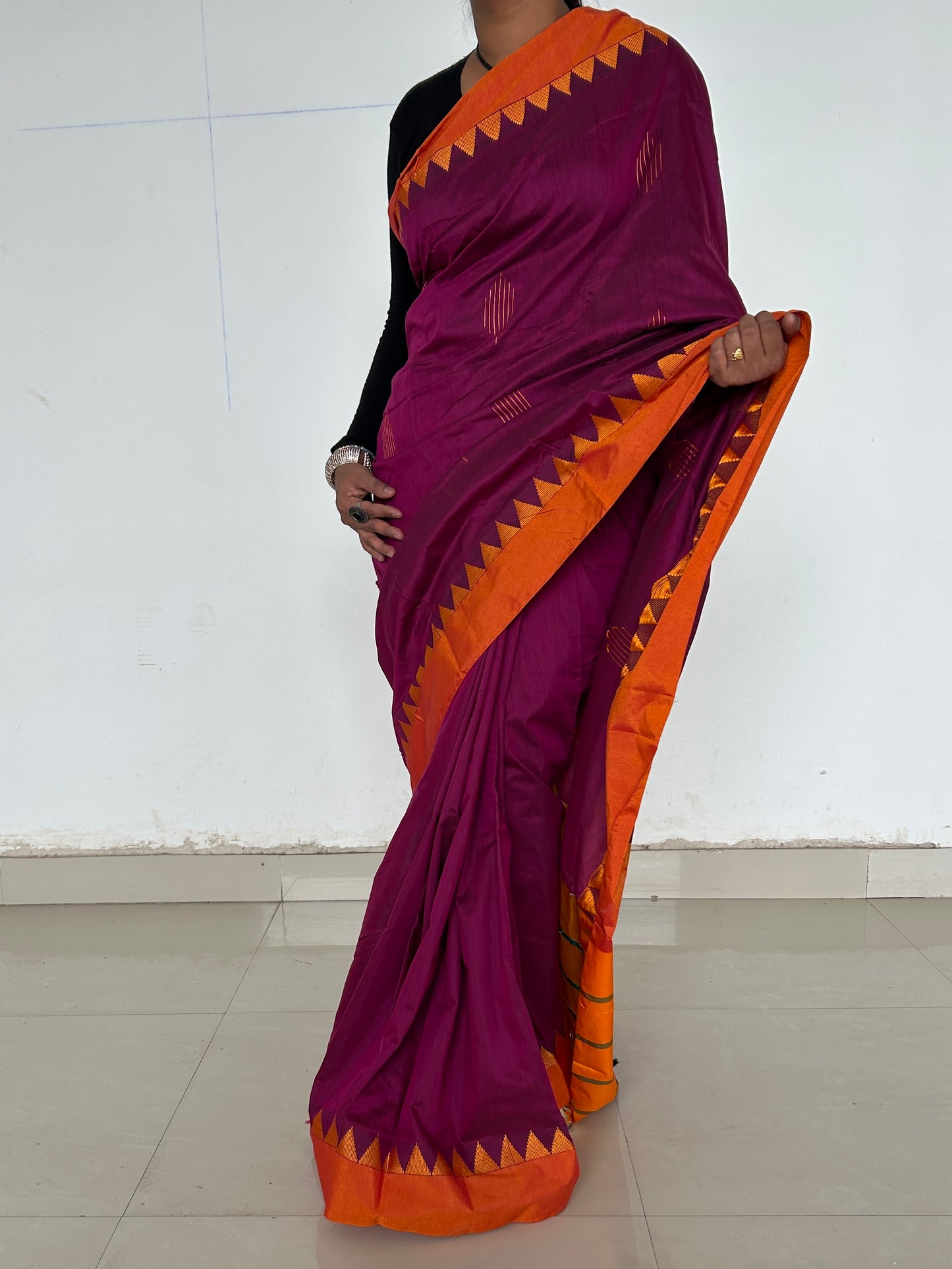 Cotton Silk Saree with Temple Border