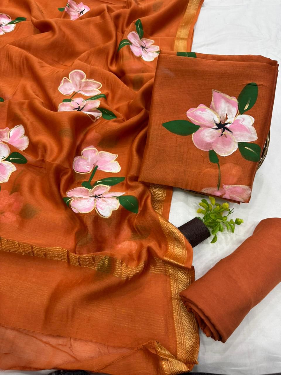 Hand Painted Maheshwari Silk Cotton Dress Material