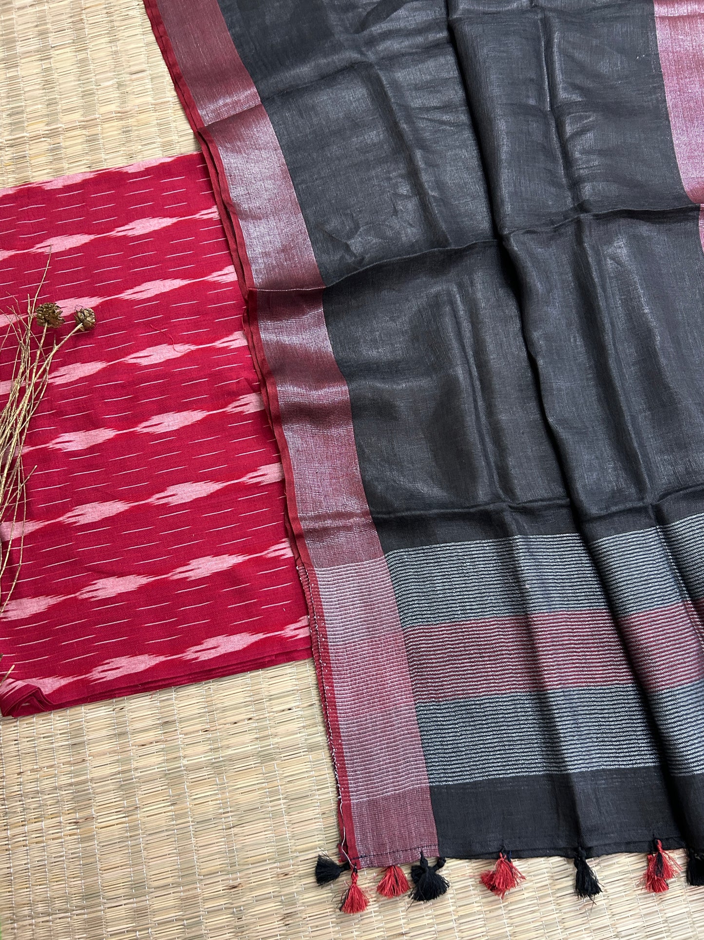 Ikat Top with Linen Dupatta Set