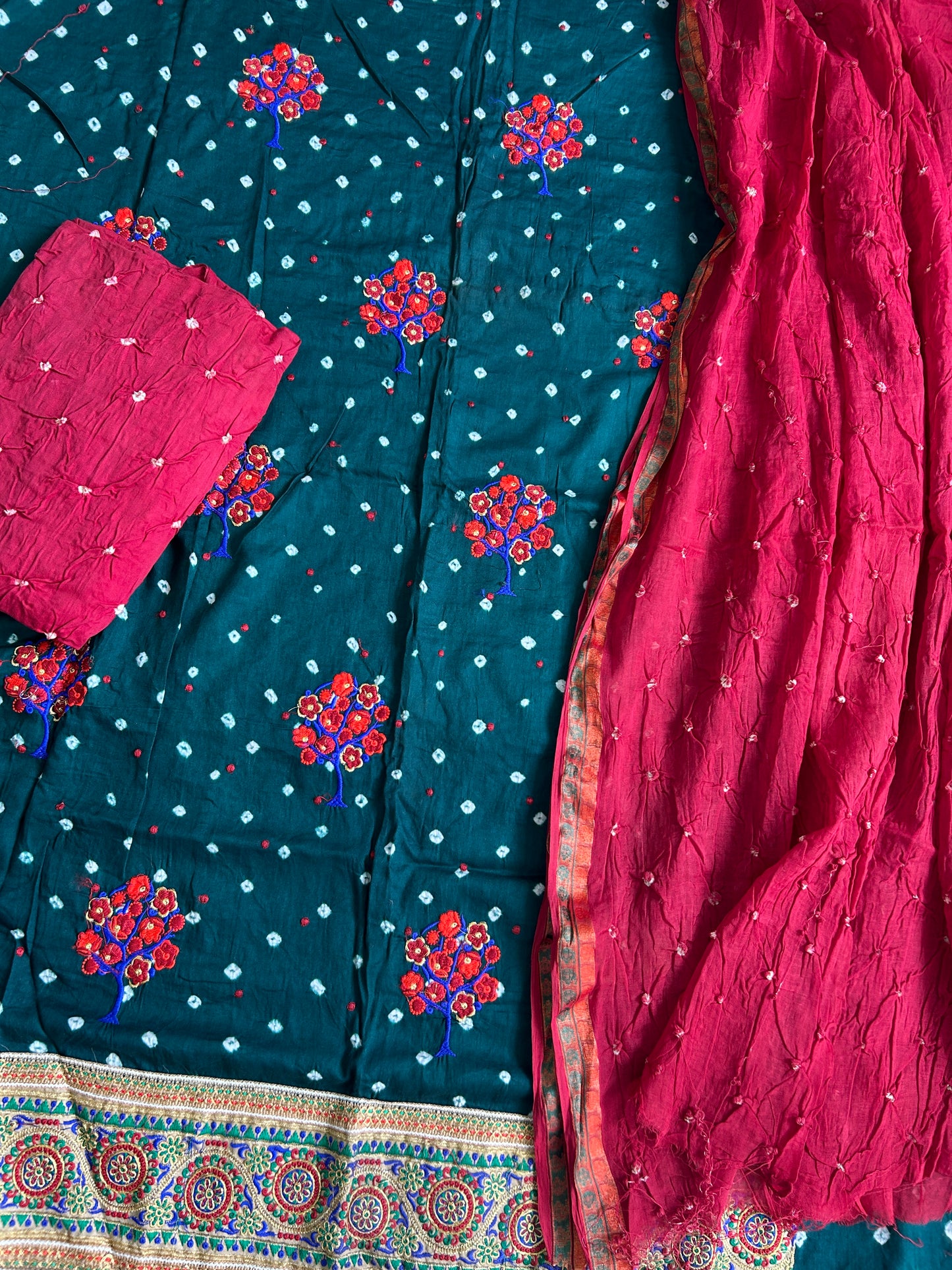 Embroidered Cotton Bandhani Dress Material
