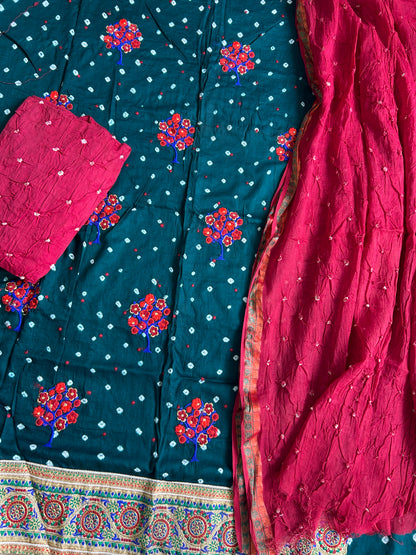Embroidered Cotton Bandhani Dress Material