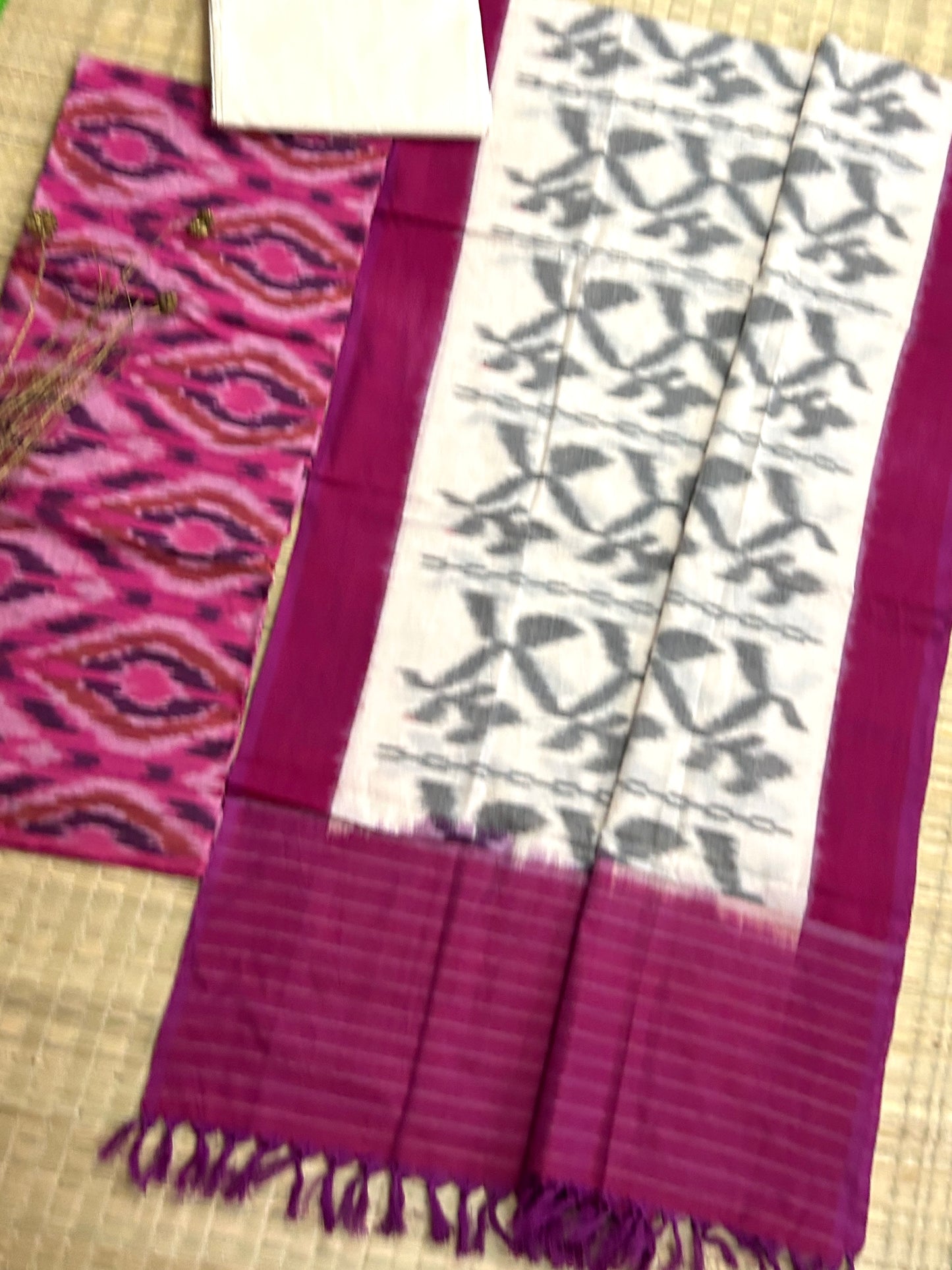 Double Ikat Cotton Dress Material with Uzbek top