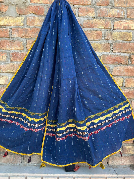 Appliqué and Mirror Work Cotton Dupatta