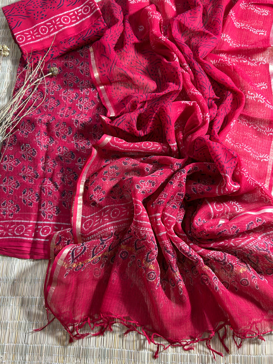 Ajrakh Print Hand BlockPrint Kota Doriya Dress Material