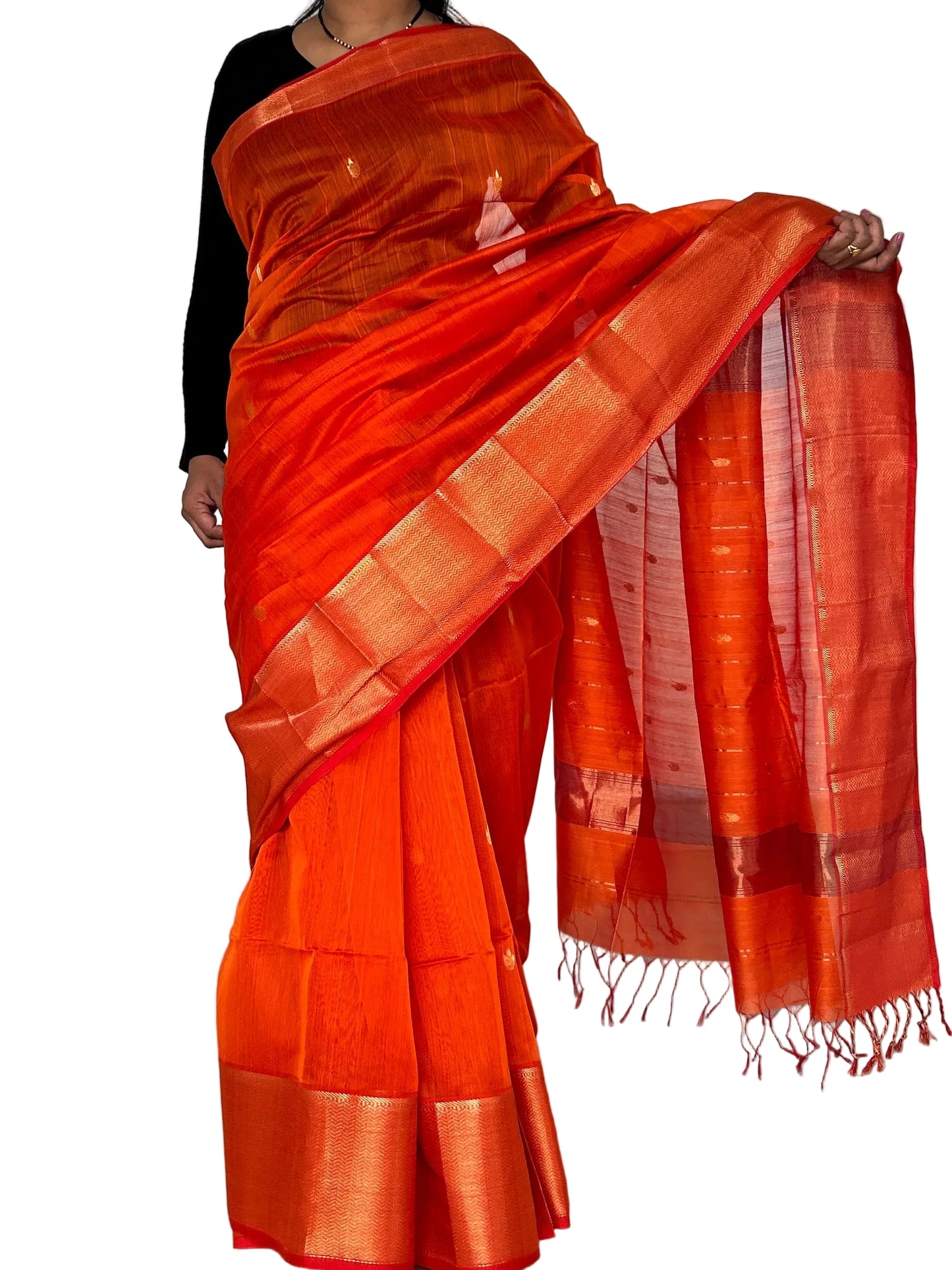 Orange Maheshwari Silk Cotton Handloom Saree with Blouse