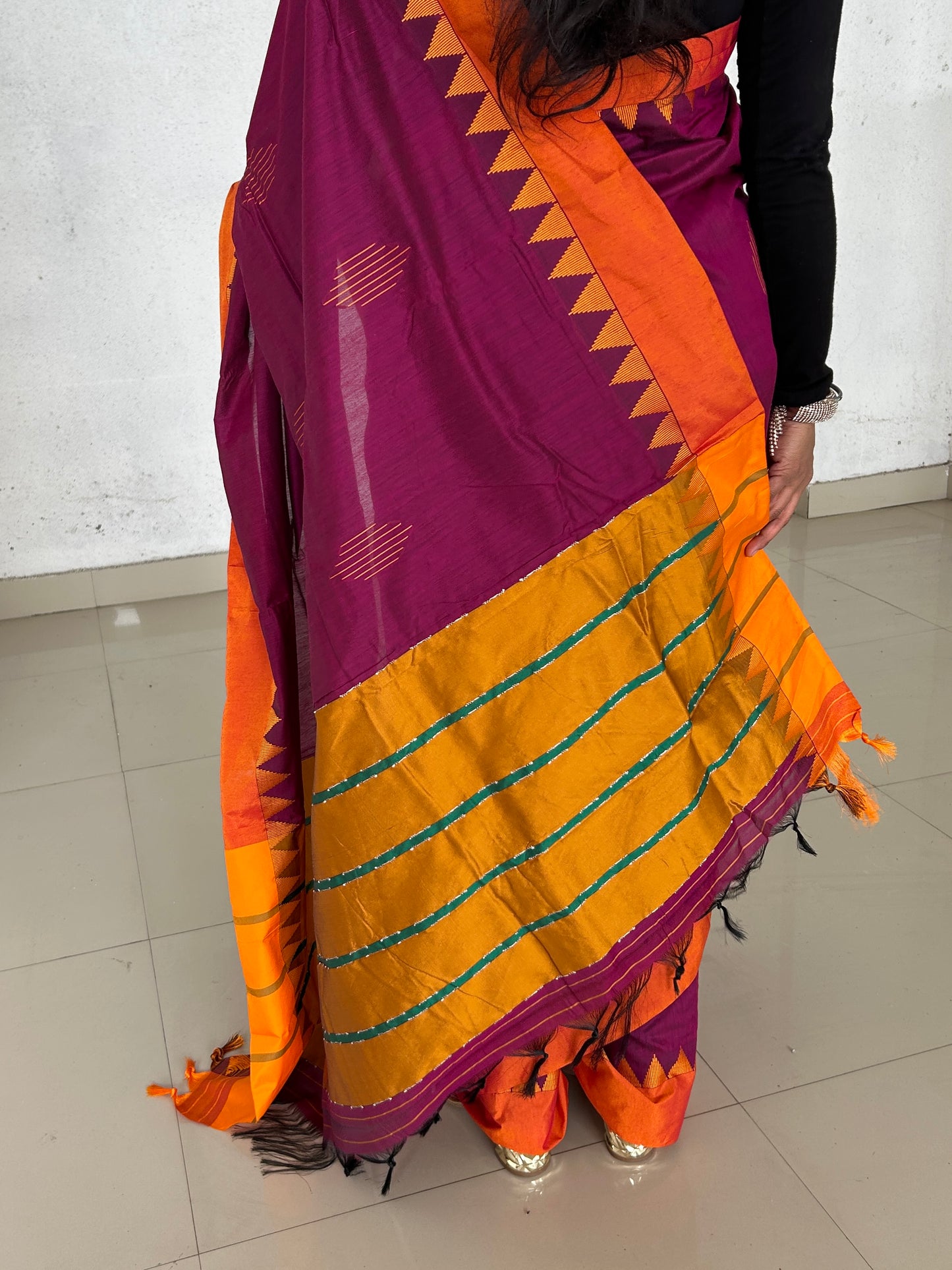 Cotton Silk Saree with Temple Border