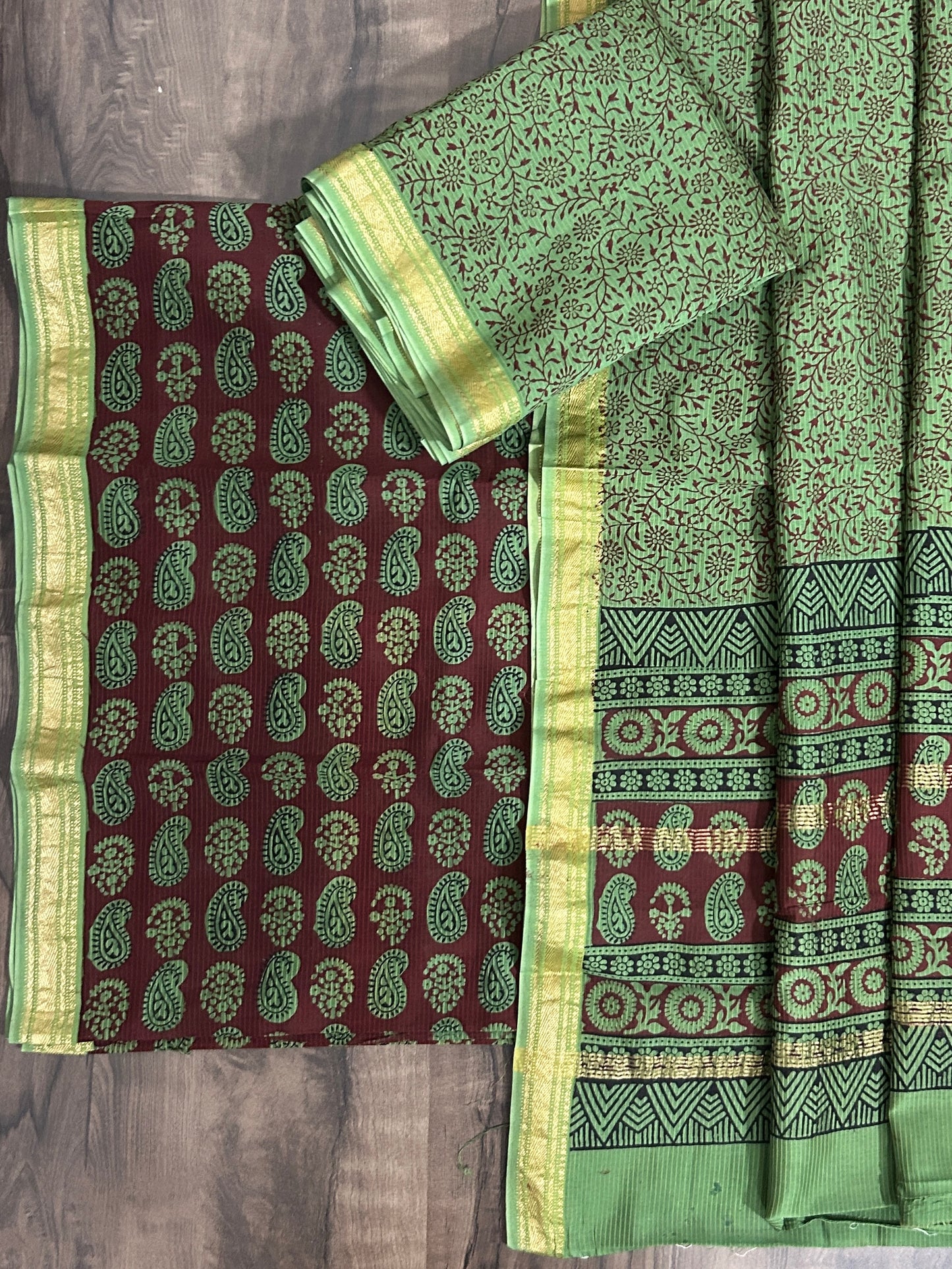 Bagh print Maheshwari Silk Cotton Dress Material