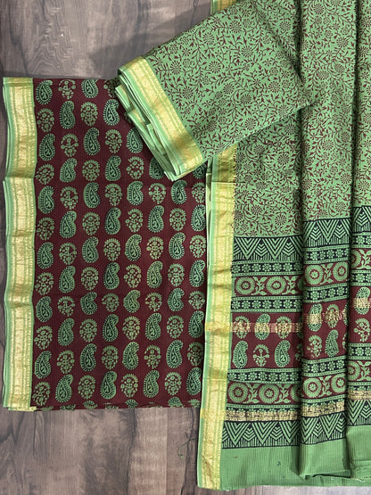 Bagh print Maheshwari Silk Cotton Dress Material