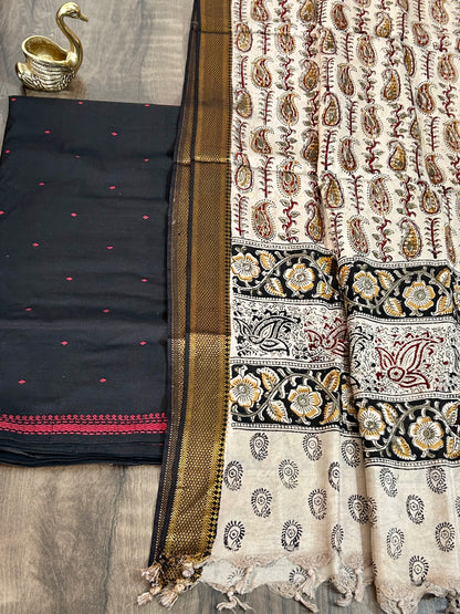 Handloom Cotton Dress Material with Kalamkari Silk Dupatta