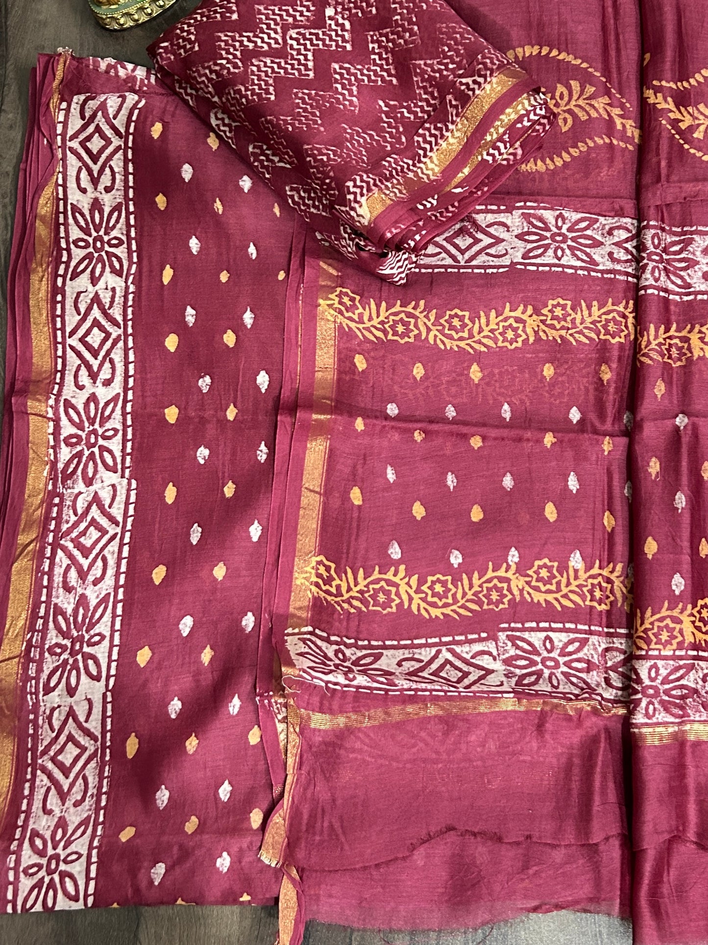 Chanderi Pure SIlk Cotton Hand BlockPrint Dress Material