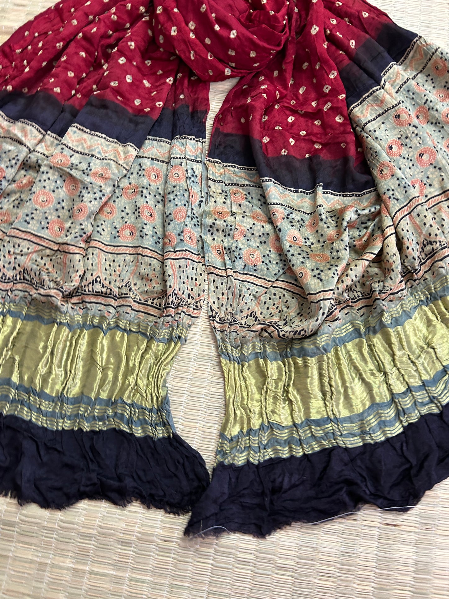 Pure Gajji Silk Bandhej Kalamkari Dupatta (D30)