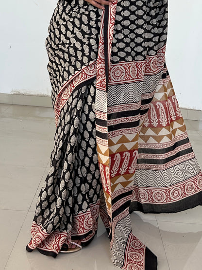 Hand BlockPrint Cotton Saree with Blouse