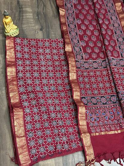 Maroon Ajrakh Cotton 2 pc Dress Material