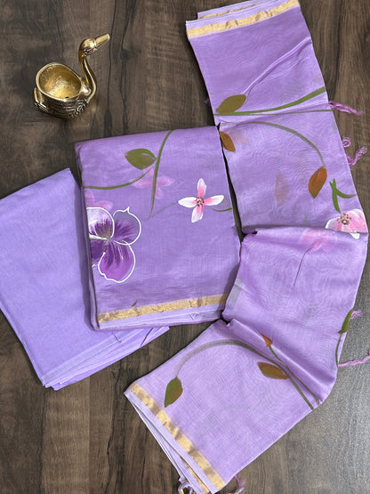 Hand Painted Chanderi Silk Cotton  Dress Material