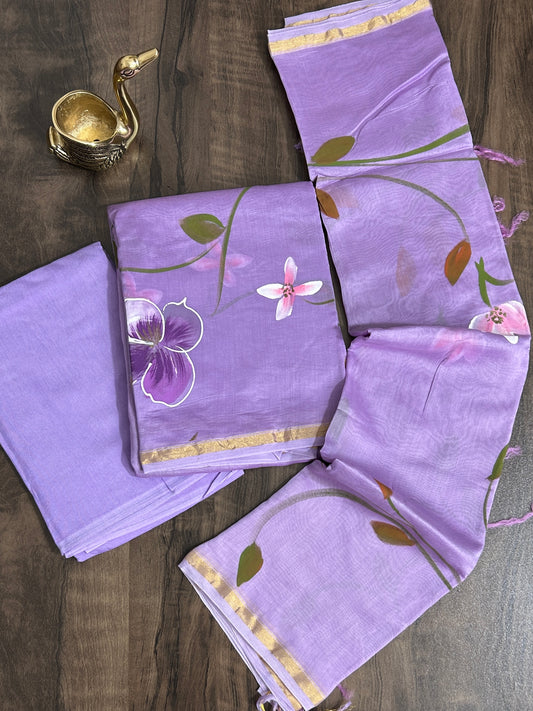 Hand Painted Chanderi Silk Cotton  Dress Material