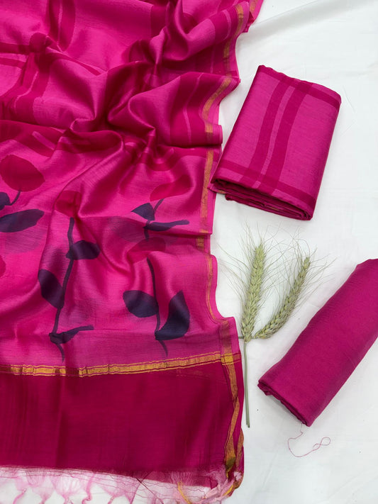 Clamp Dyed  Maheshwari Silk Dress Material
