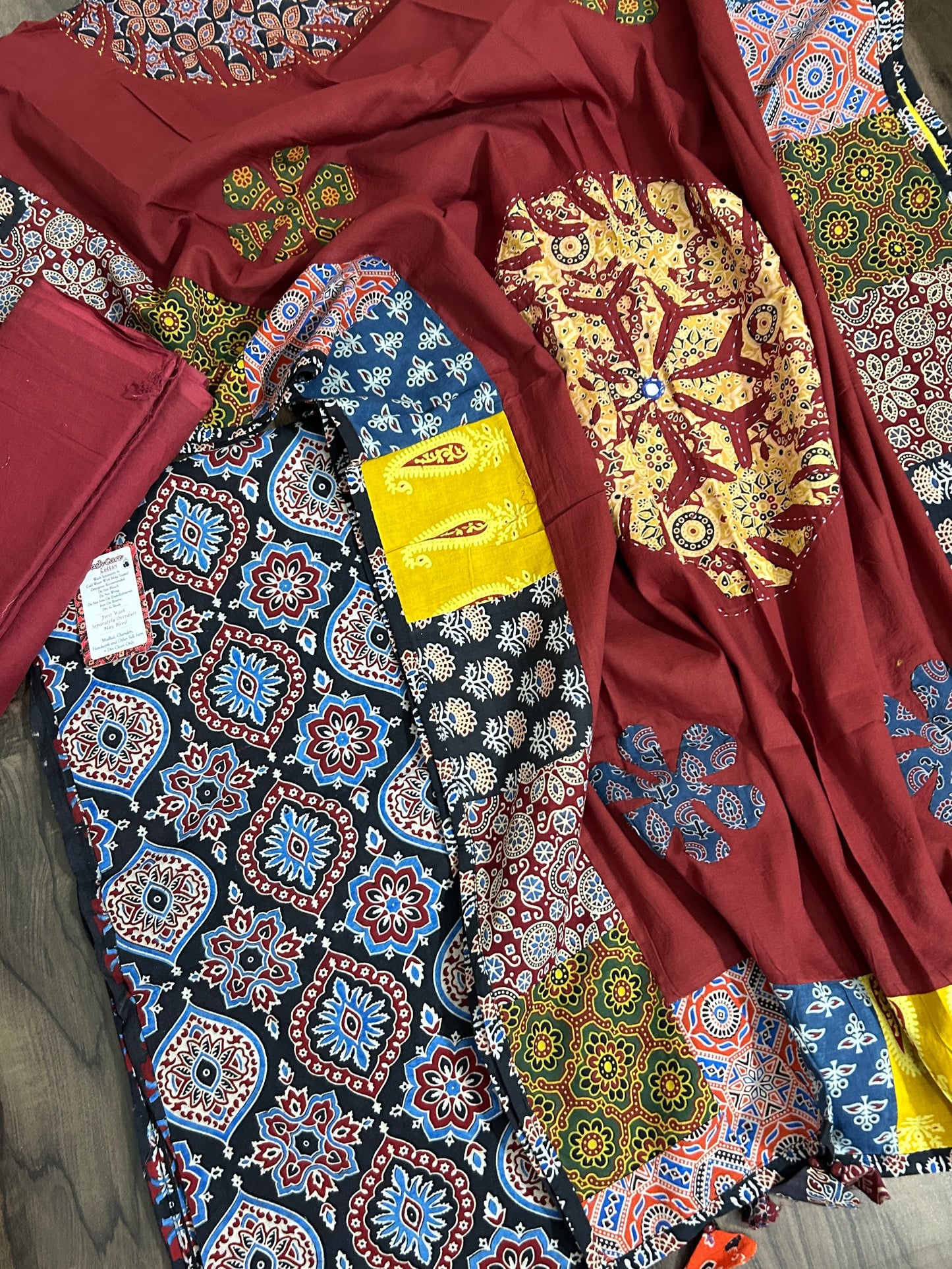 Ajrakh Cotton Dress Material with Mirror work Dupatta