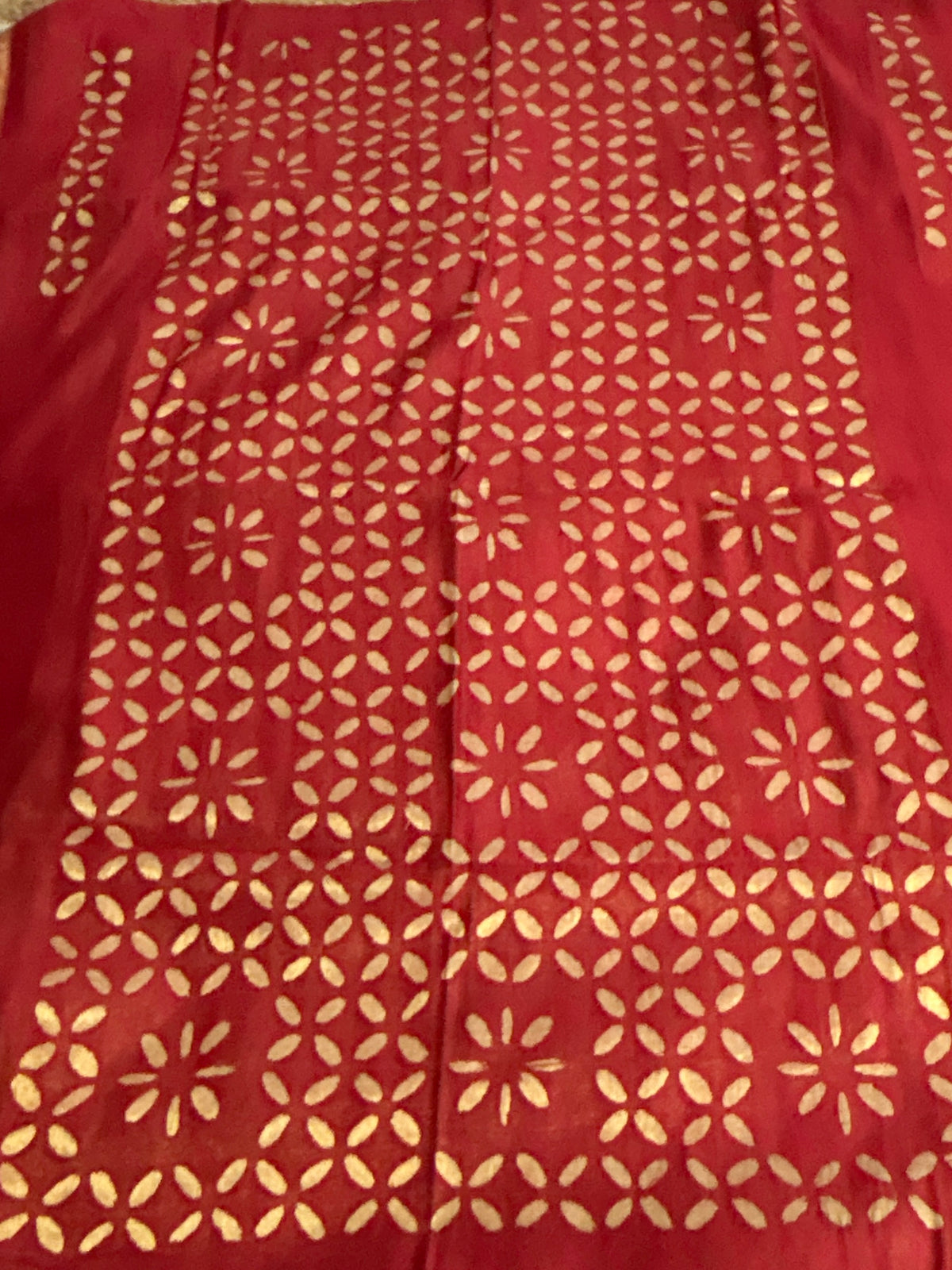 Red Appliqué Work Chanderi Silk Kurti Fabric