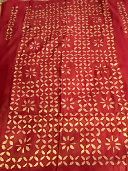 Red Appliqué Work Chanderi Silk Kurti Fabric