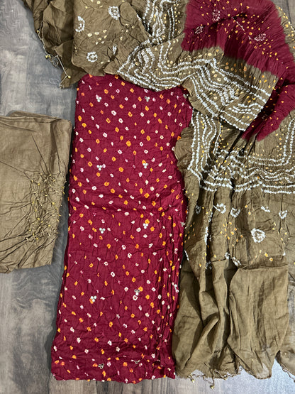 Bandhej mirror work Cotton Dress Material