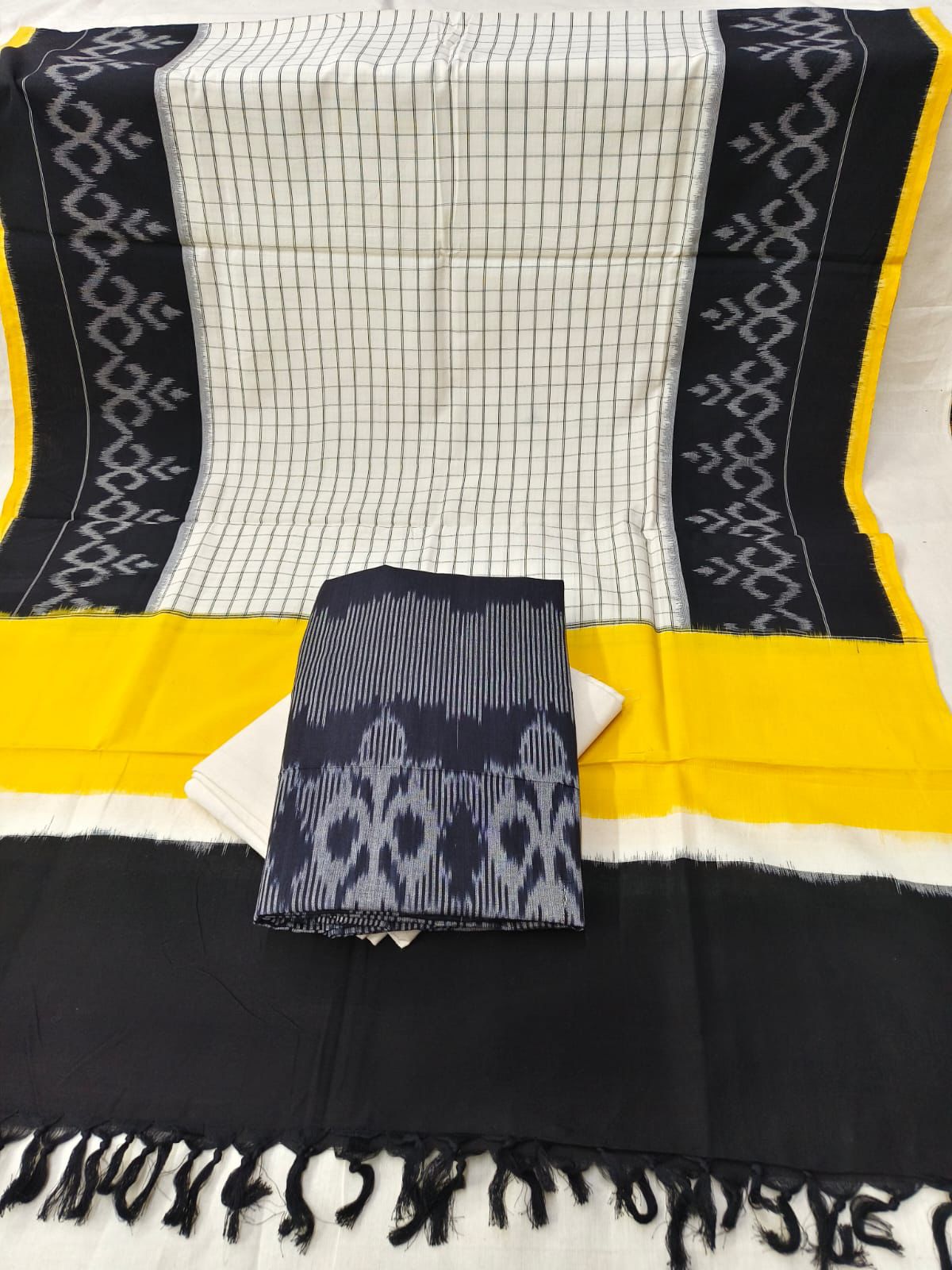 Double Ikat Cotton Dress Material with Uzbek Top