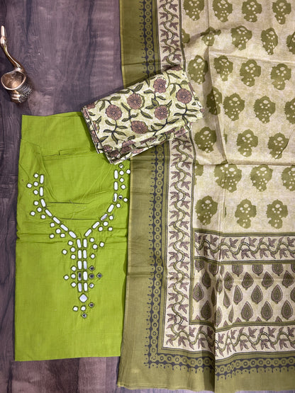 Cotton Mirror Work Dress Material