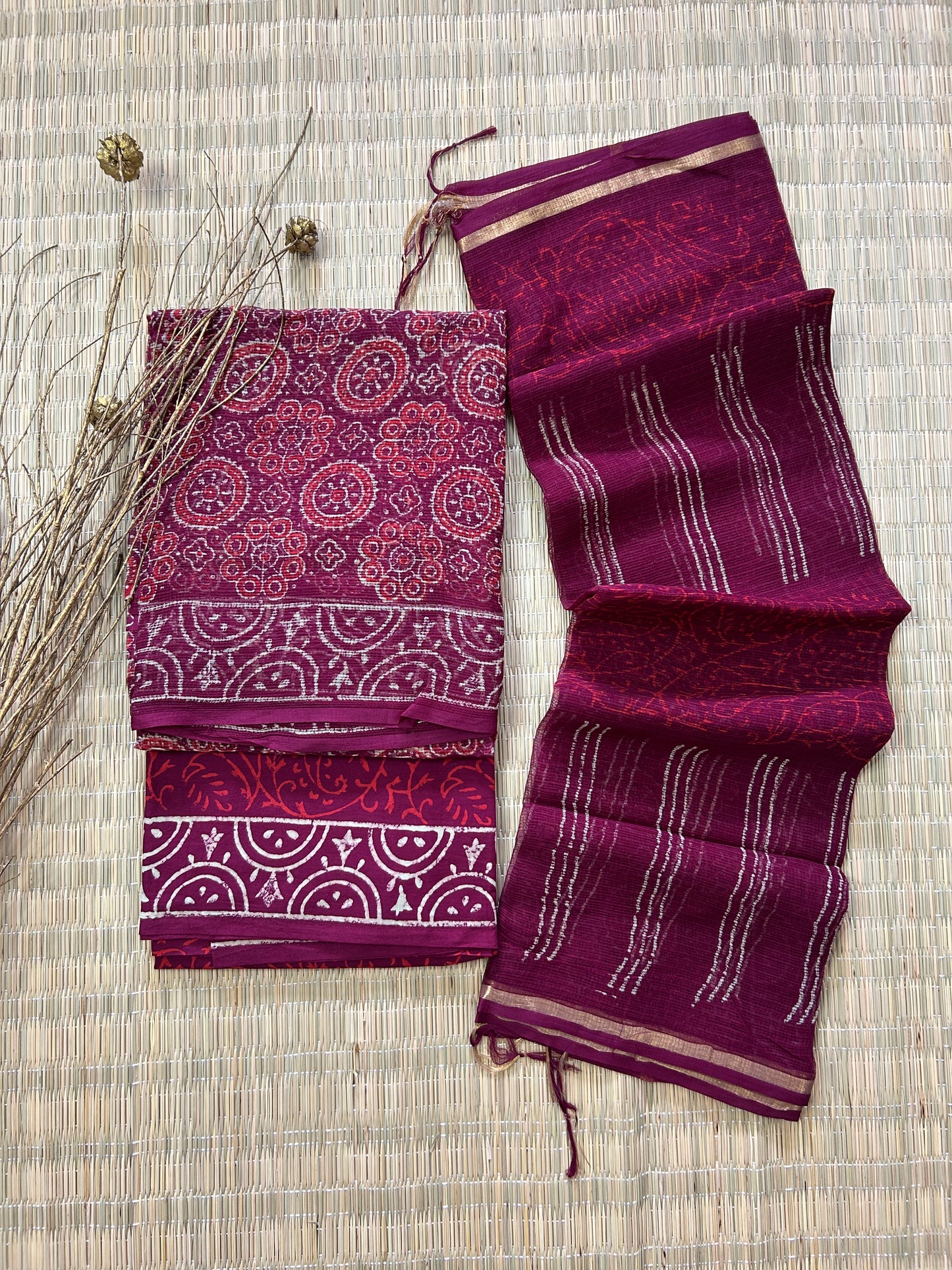 Ajrakh Print Hand BlockPrint Kota Doriya Dress Material