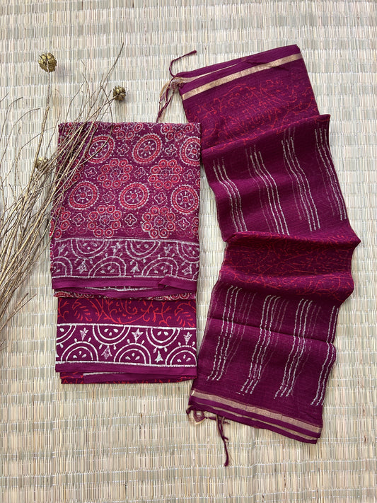 Ajrakh Print Hand BlockPrint Kota Doriya Dress Material