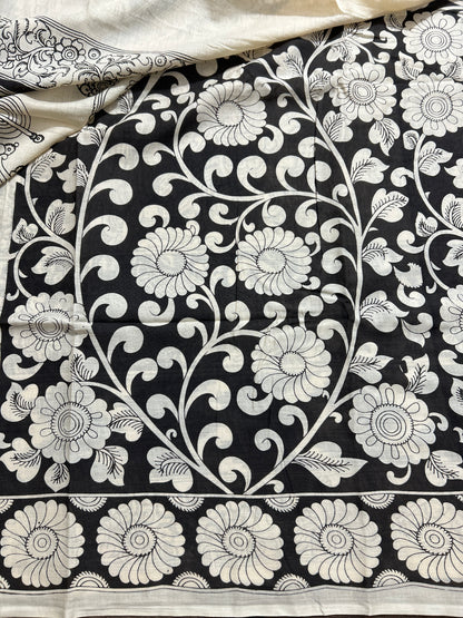 Kalamkari Hand Painted Malmal Cotton Saree with Blouse