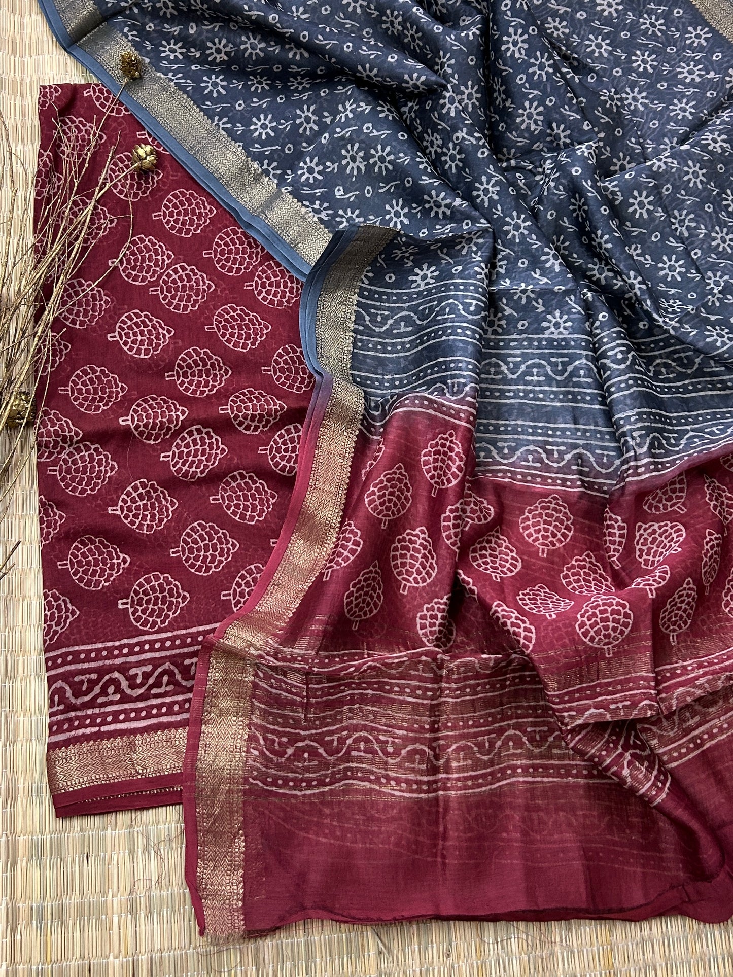 Hand BlockPrinted Maheshwari Silk Cotton Dress Material