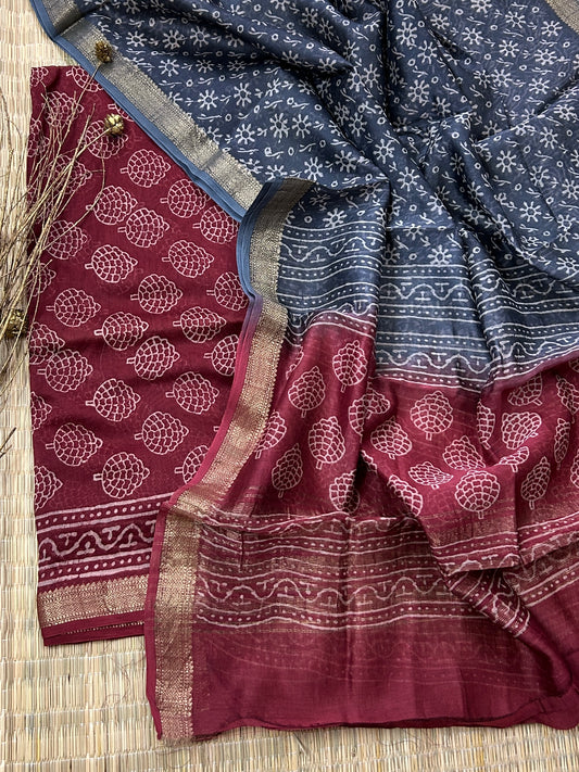 Hand BlockPrinted Maheshwari Silk Cotton Dress Material