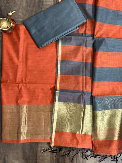 Maheshwari Silk Cotton Dress Material with Tissue pallu