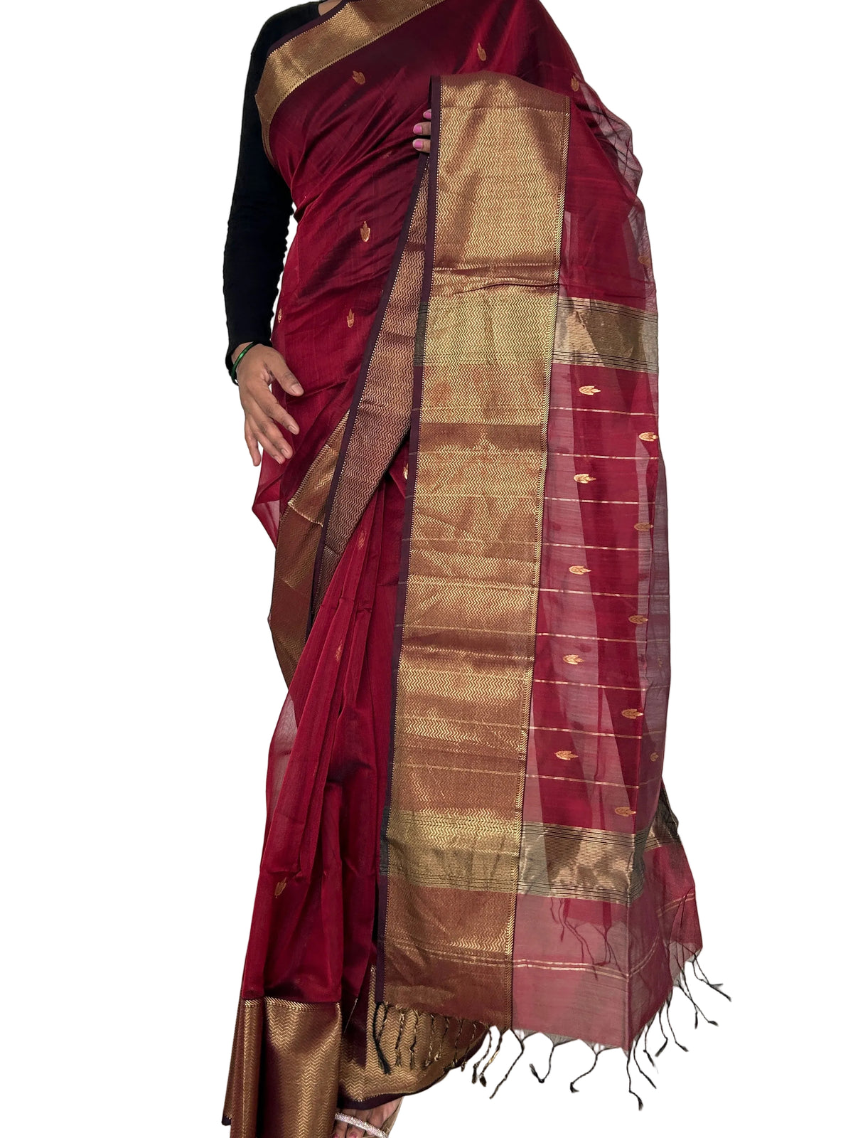 Maroon Maheshwari Silk Cotton Handloom Saree with Blouse