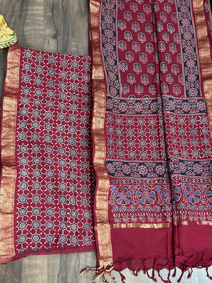 Maroon Ajrakh Cotton 2 pc Dress Material