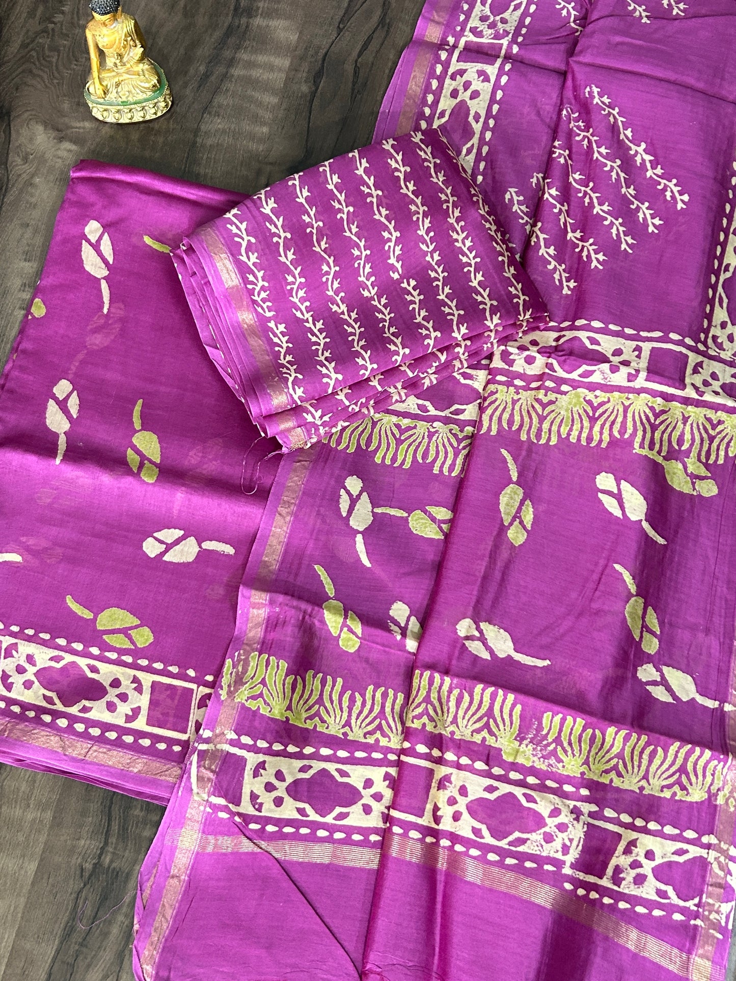 Chanderi Pure Silk Cotton Hand Blockprint Dress Material