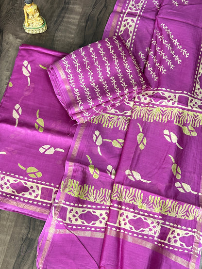 Chanderi Pure Silk Cotton Hand Blockprint Dress Material