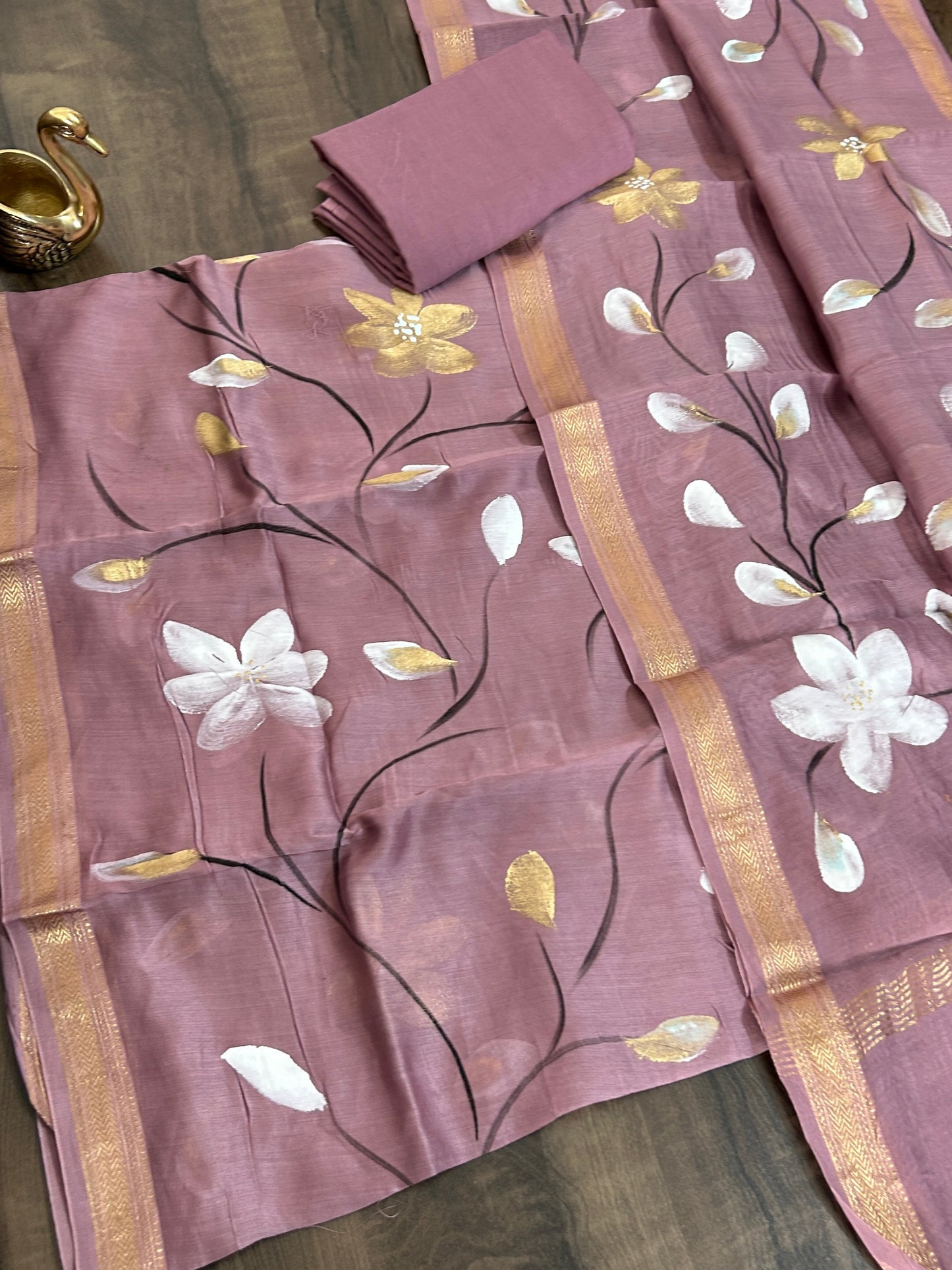 Hand Painted Maheshwari Silk Cotton Dress Material
