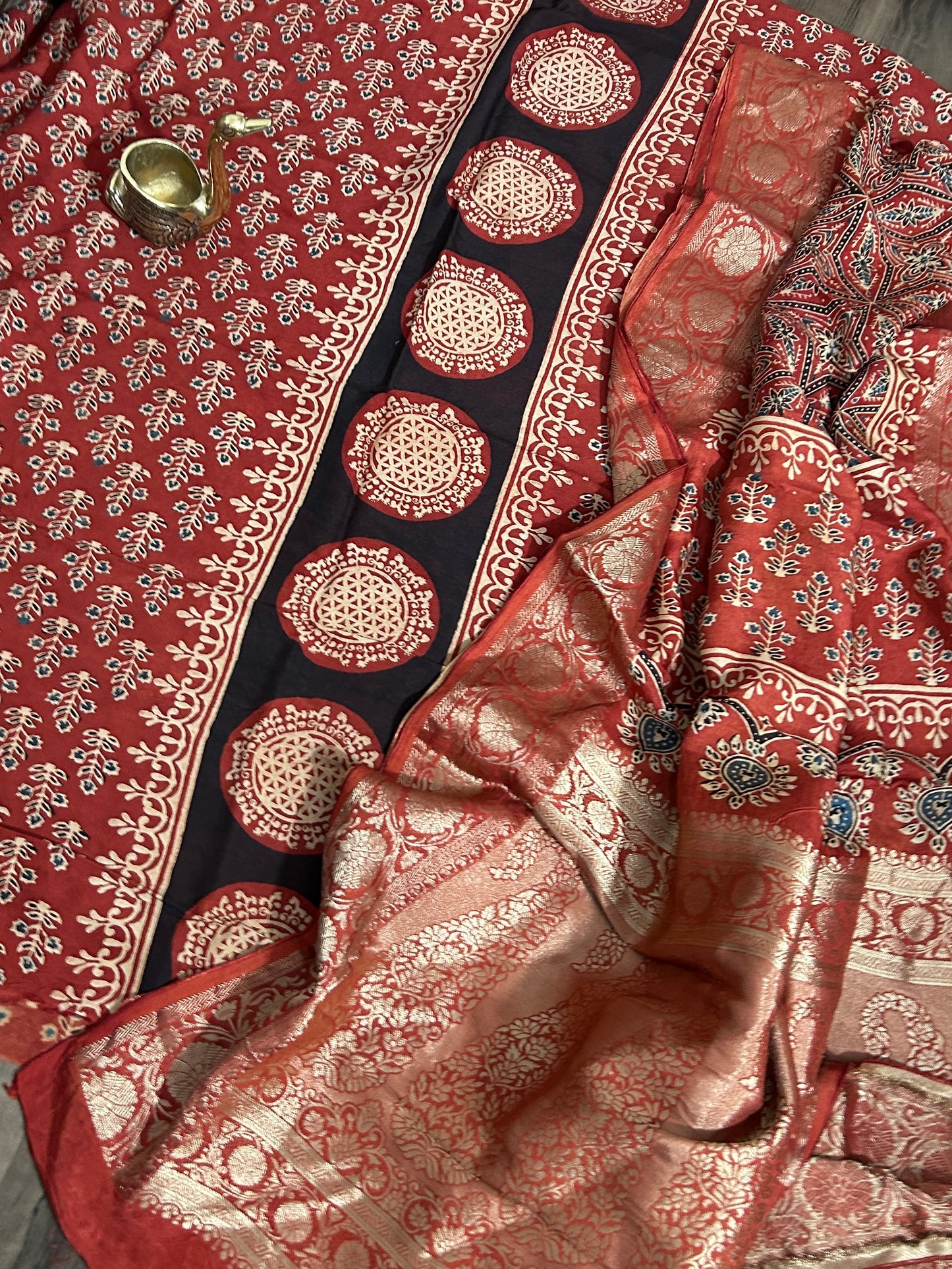 Ajrakh Dola Silk Dress Material