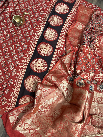 Ajrakh Dola Silk Dress Material